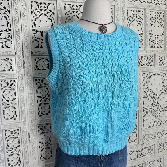 Vintage Deadstock Blue Chunky Sleeveless Sweater Vest Sz Medium - Picture 2 of 5